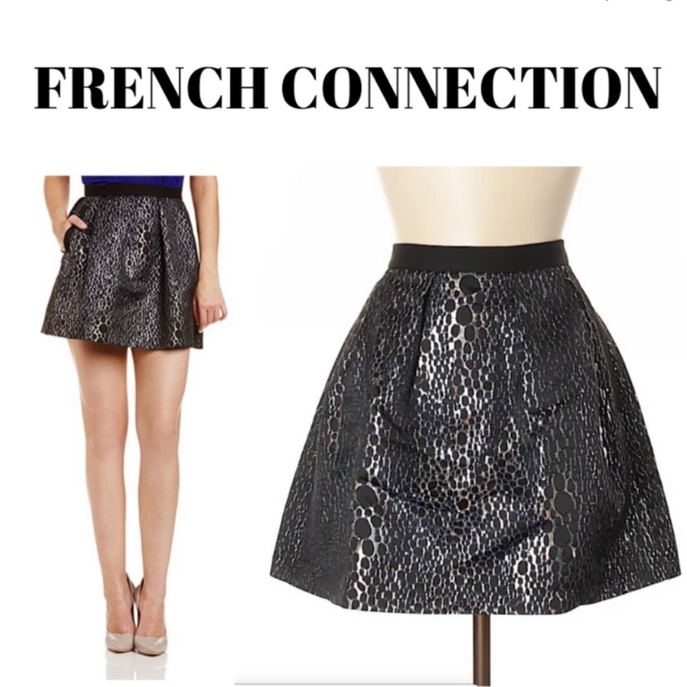 FRENCH CONNECTION: Sparkle Ray Flared Mini Skirt Size 6